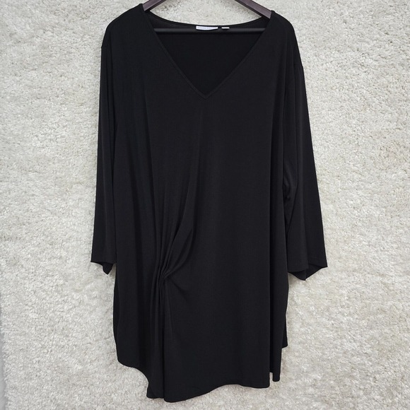 Susan Graver Top Womens 5X Black 3/4 Sleeve Liquid Knit‎ Stretch Minimalist - Picture 1 of 10